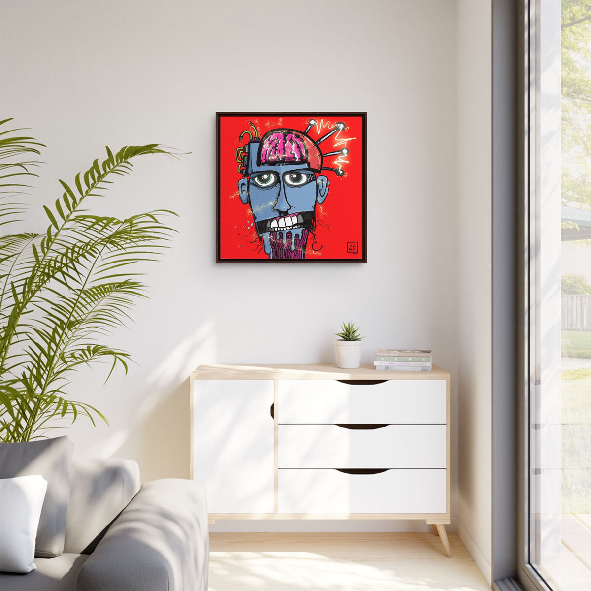 Tric canvas, 30″, espresso frame, in a room