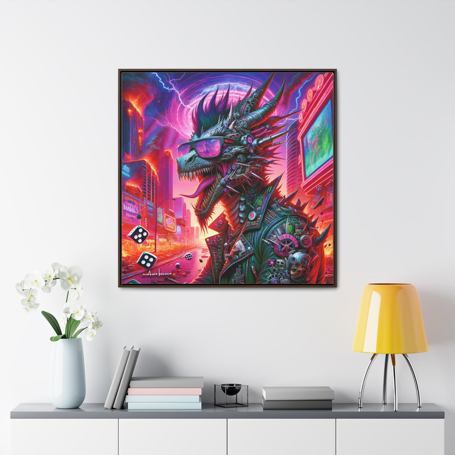 Neon Punk Dragon - Gallery Canvas Wrap, Square Frame