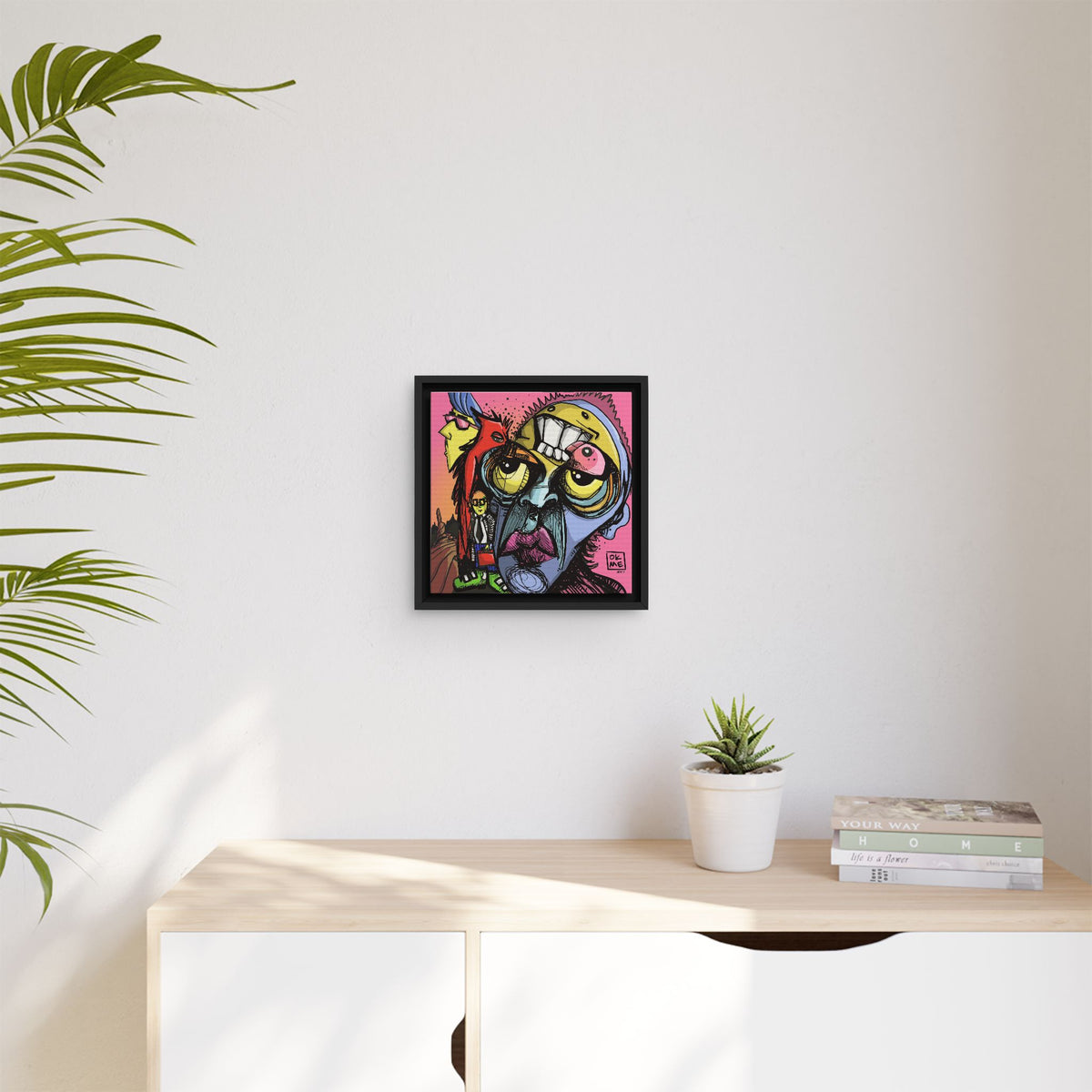 Transparent Like Moon canvas, 12″, black frame, in a room