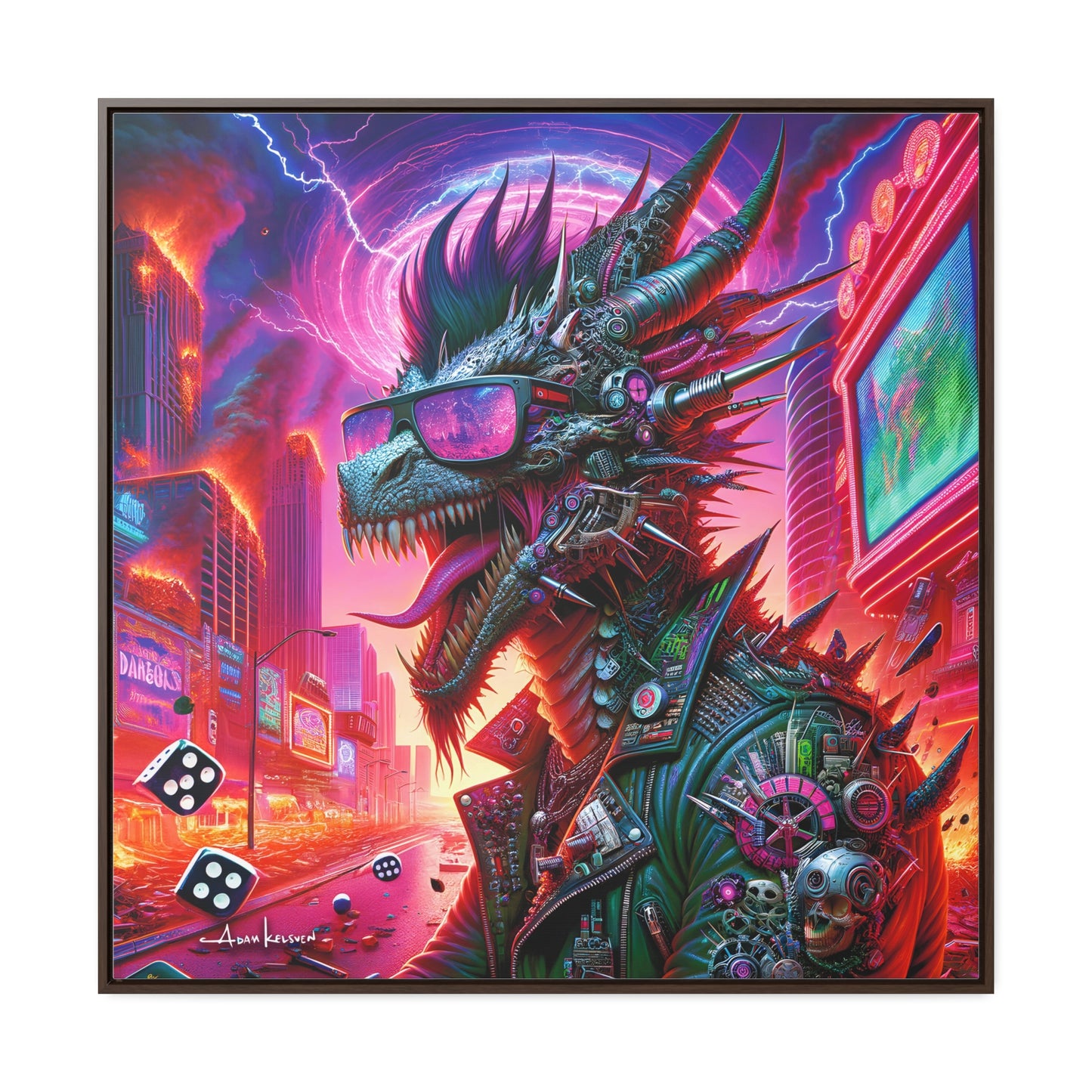 Neon Punk Dragon - Gallery Canvas Wrap, Square Frame