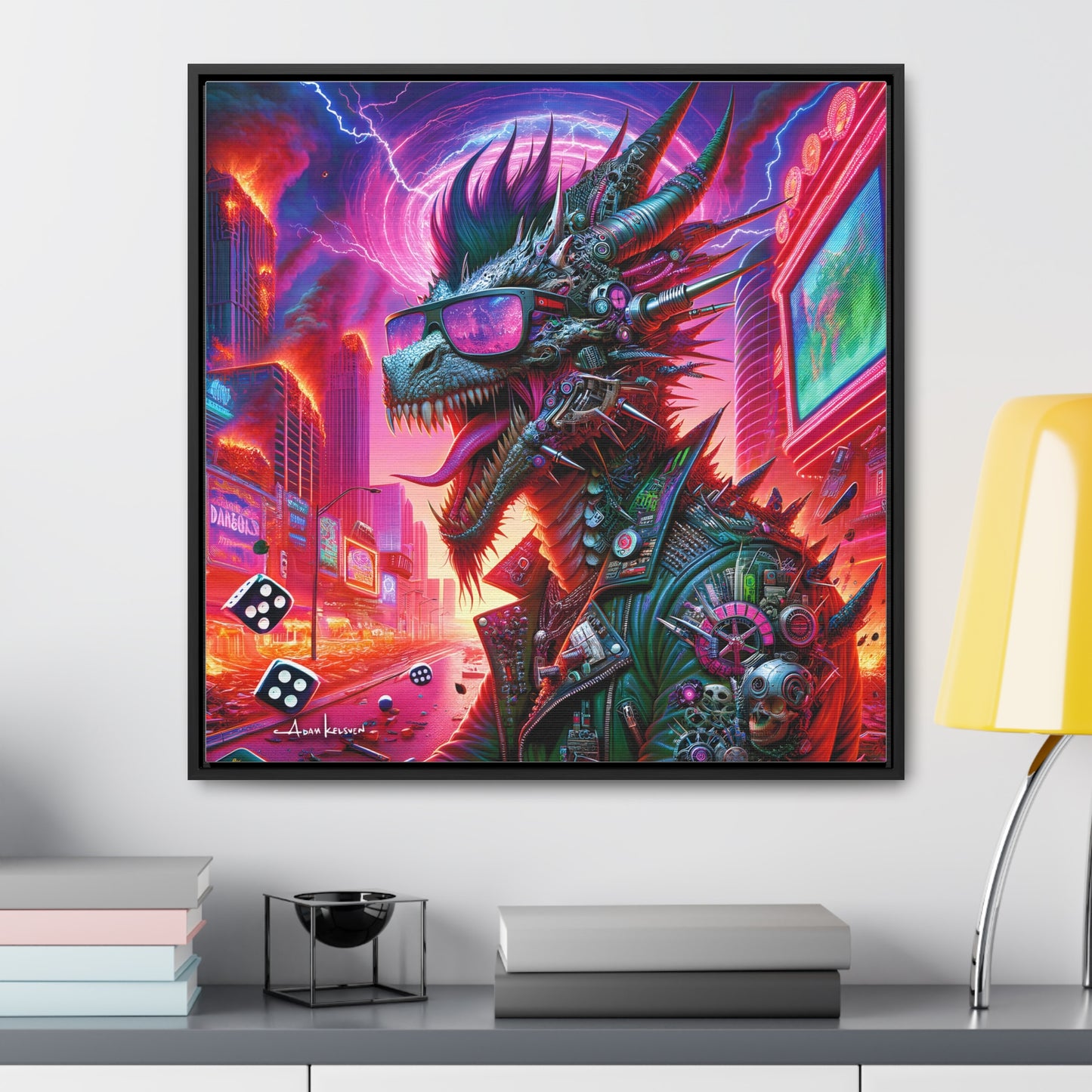 Neon Punk Dragon - Gallery Canvas Wrap, Square Frame